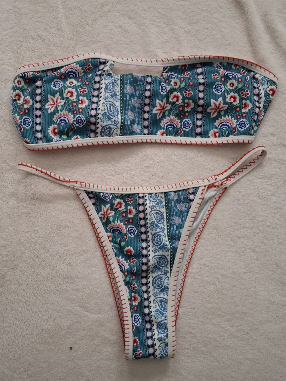 Women’s Strapless Floral Print Bikini Set in Teal ZAFUL size S